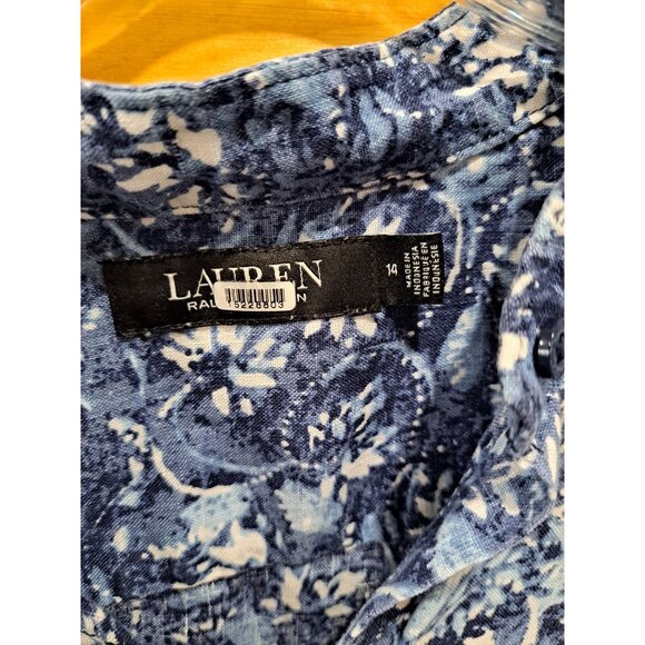 Lauren Ralph Lauren Linen Floral Shirtdress Tie Waist Blue Plus Size 14 Women's - Picture 2 of 12